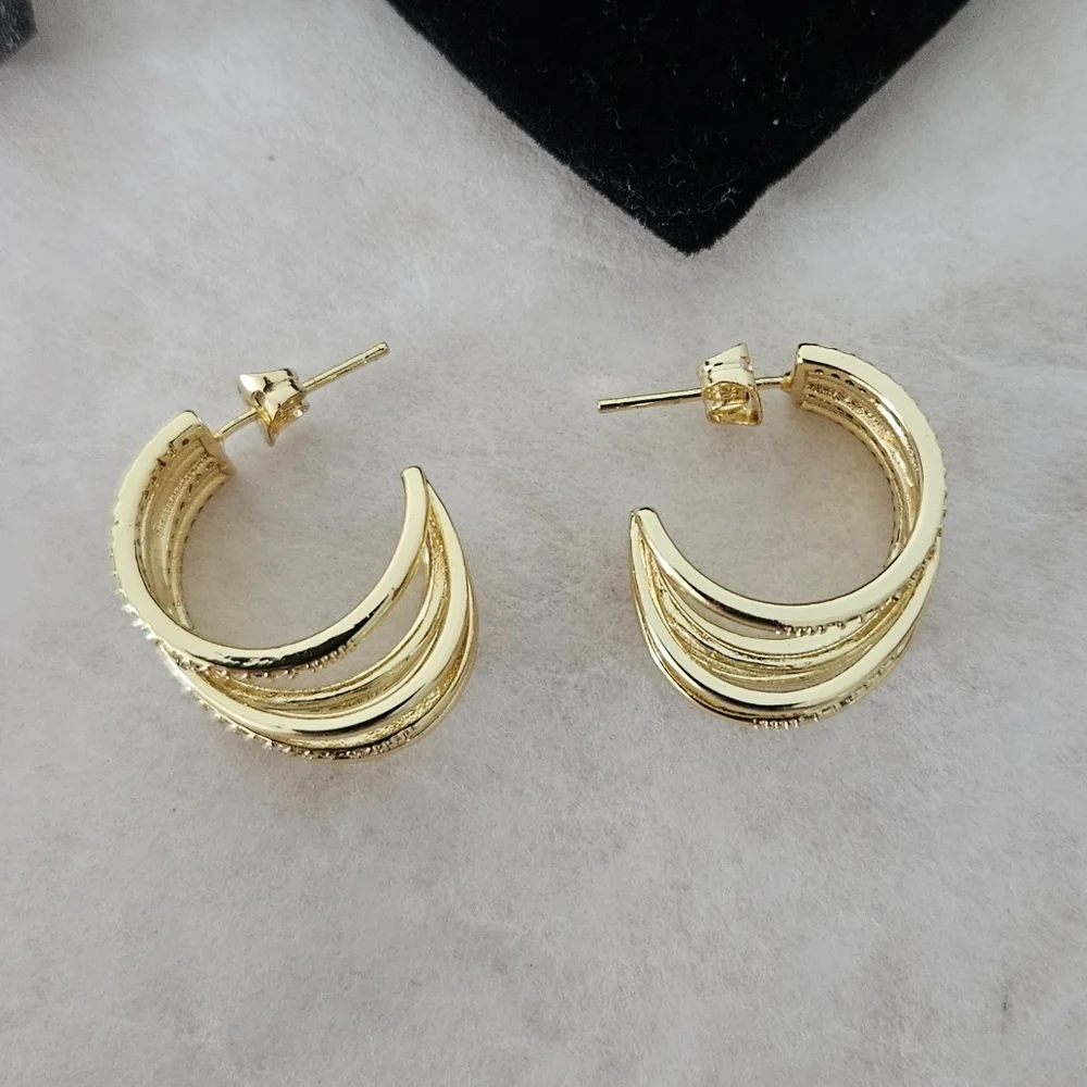 Elegant Crystal Gold Pierced Hoop Earrings With Dust Bag